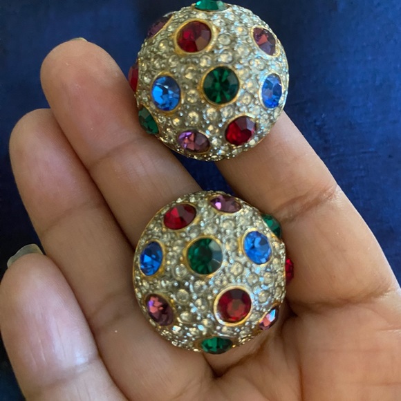 Rhinestone vintage faceted clip on earrings - Picture 4 of 6